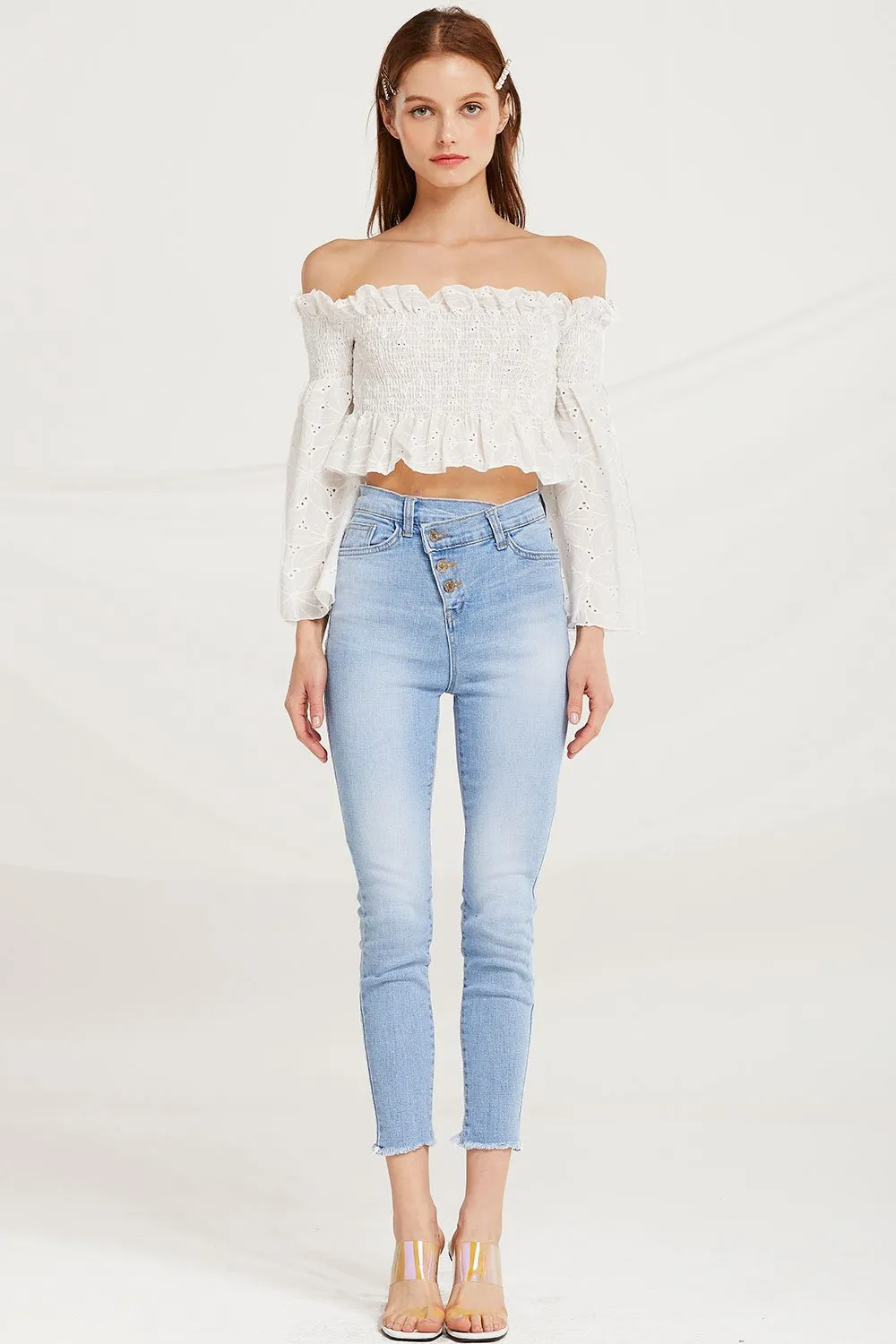 Corinne Smock Bardot Crop Top