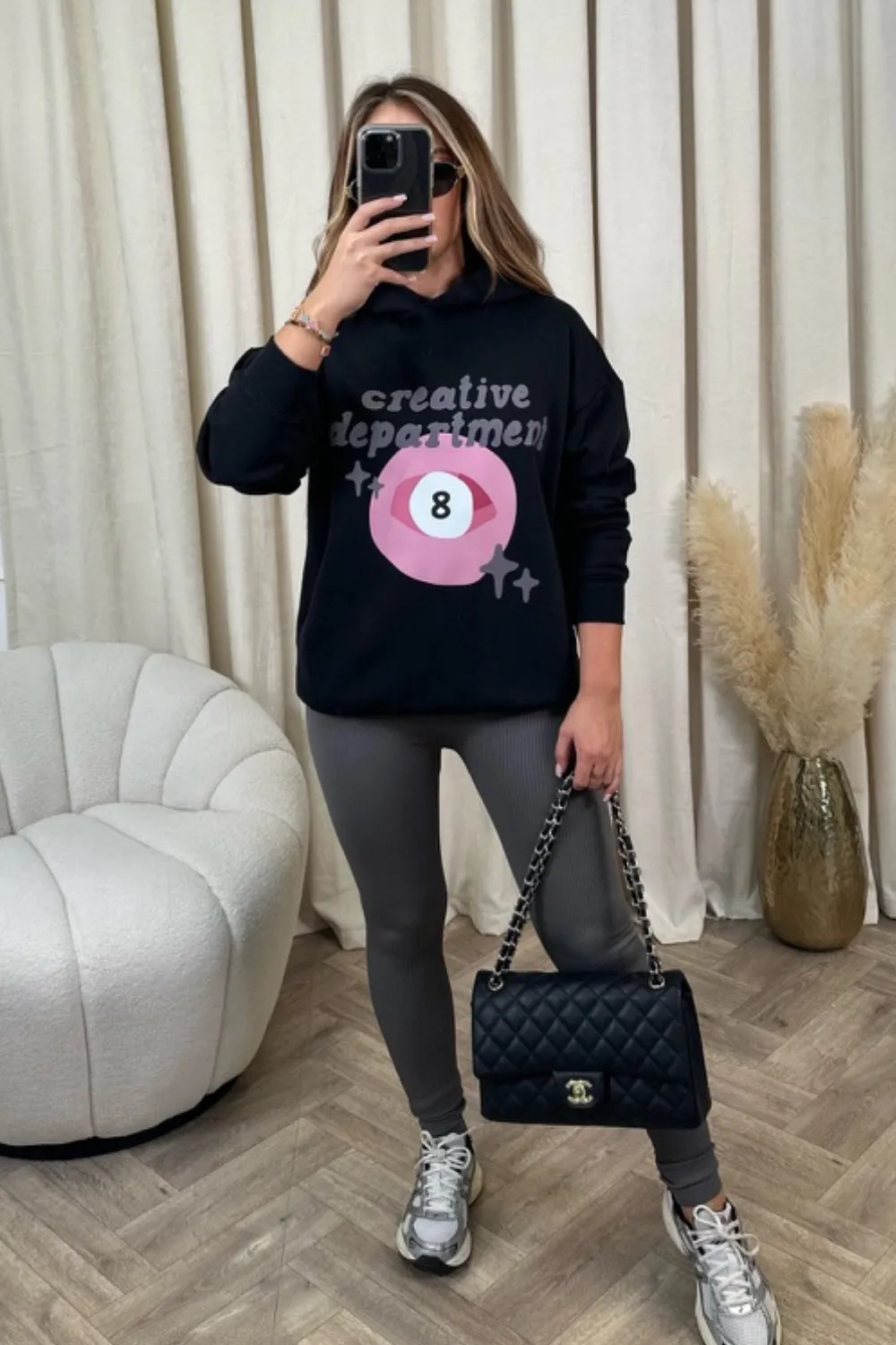 Creative department black printed relaxed hoodie