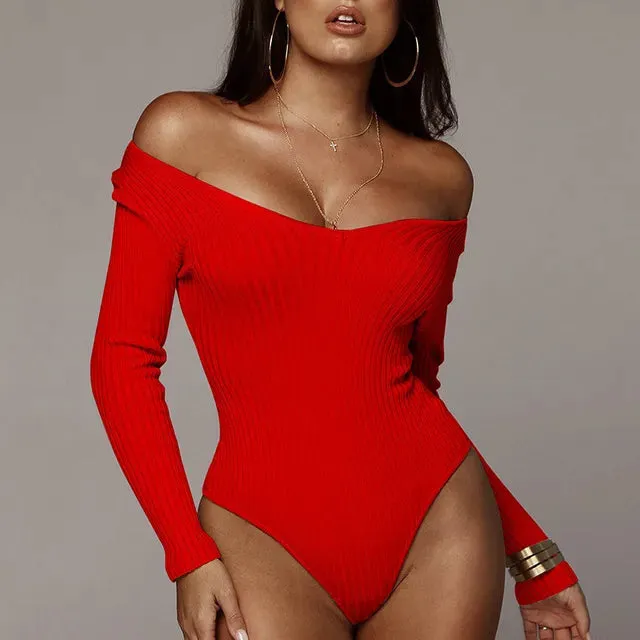 Elegant Knitted Long Sleeve Bodysuit Slim Fit Leotard