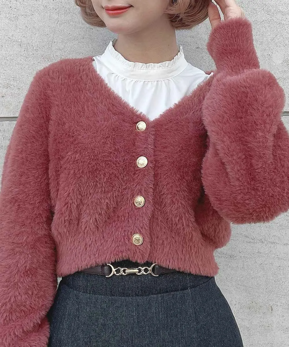 Emblem Button Feather Knit Cardigan / an another angelus [52BJ04j007].