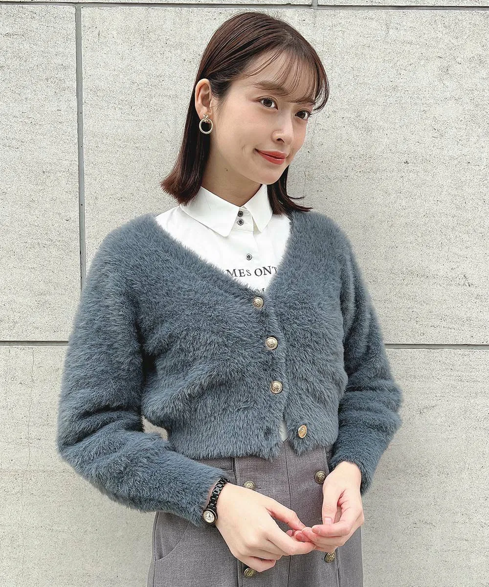 Emblem Button Feather Knit Cardigan / an another angelus [52BJ04j007].