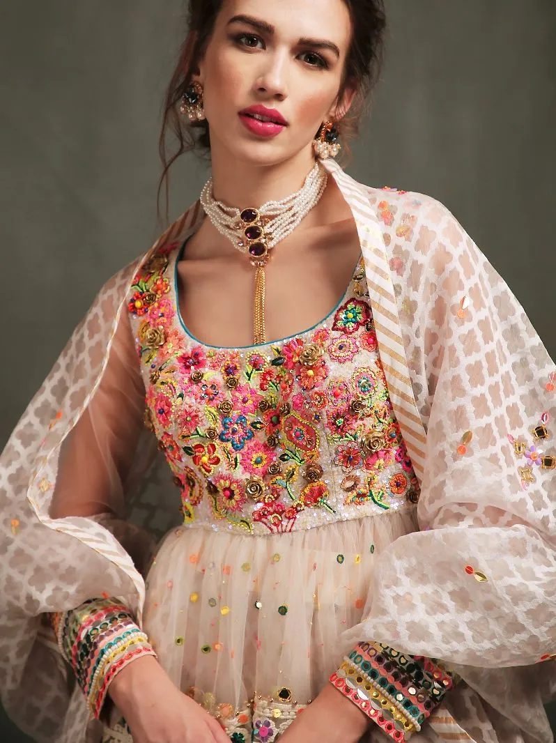 EMBROIDERED TOP WITH SKIRT AND DUPATTA
