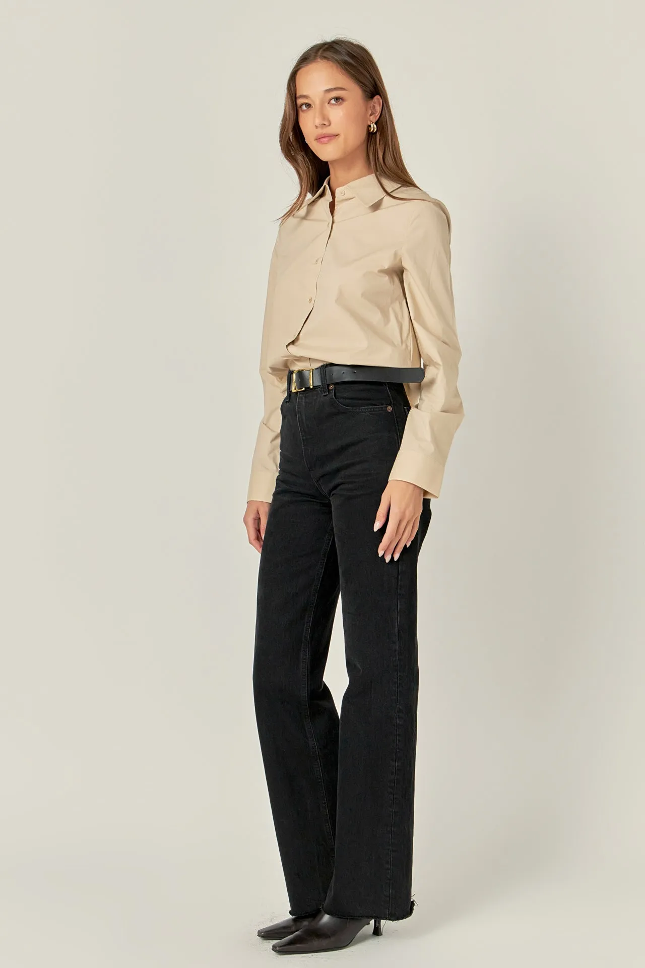 English Factory - Accent Collar Poplin Dress Shirt - Taupe