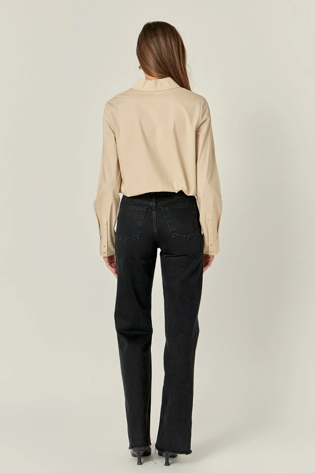 English Factory - Accent Collar Poplin Dress Shirt - Taupe