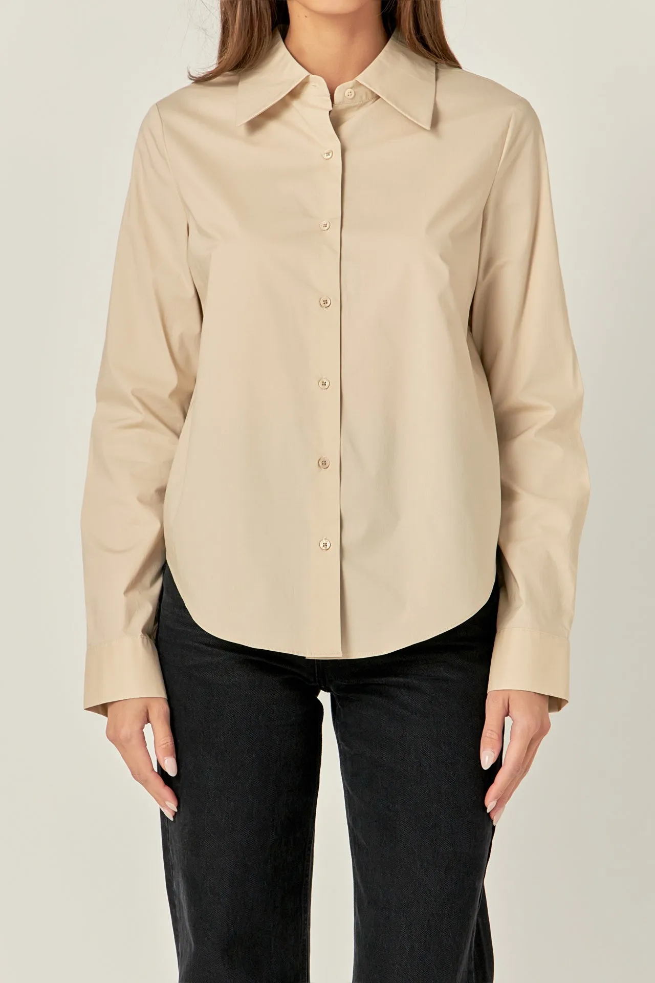 English Factory - Accent Collar Poplin Dress Shirt - Taupe
