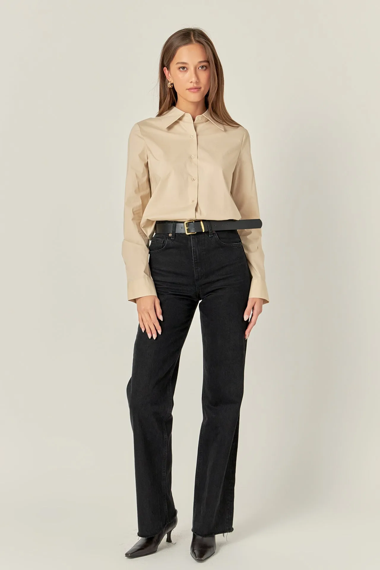 English Factory - Accent Collar Poplin Dress Shirt - Taupe