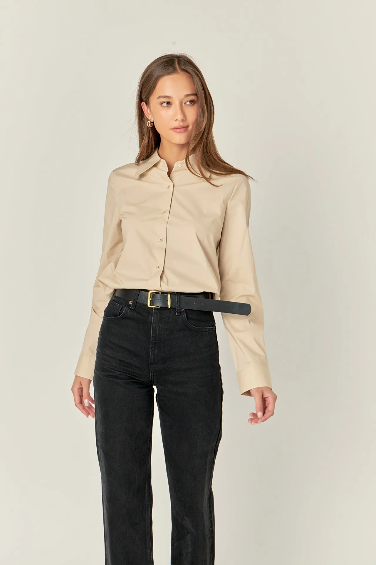 English Factory - Accent Collar Poplin Dress Shirt - Taupe