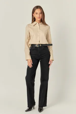 English Factory - Accent Collar Poplin Dress Shirt - Taupe
