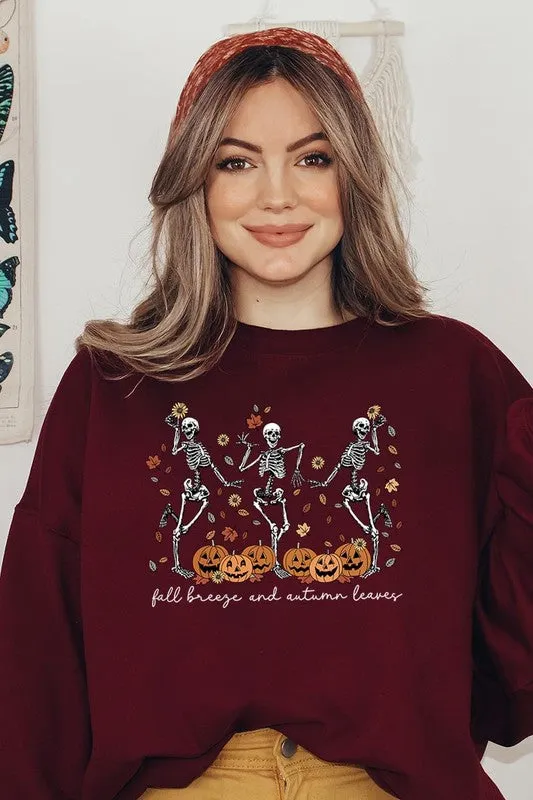 Fall Breeze Skeleton Graphic Fleece Sweatshirts
