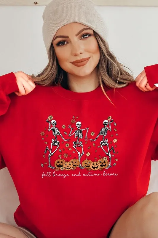 Fall Breeze Skeleton Graphic Fleece Sweatshirts