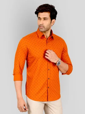 Flame Orange Printed Tailored Fit Casual Shirt | JadeBlue