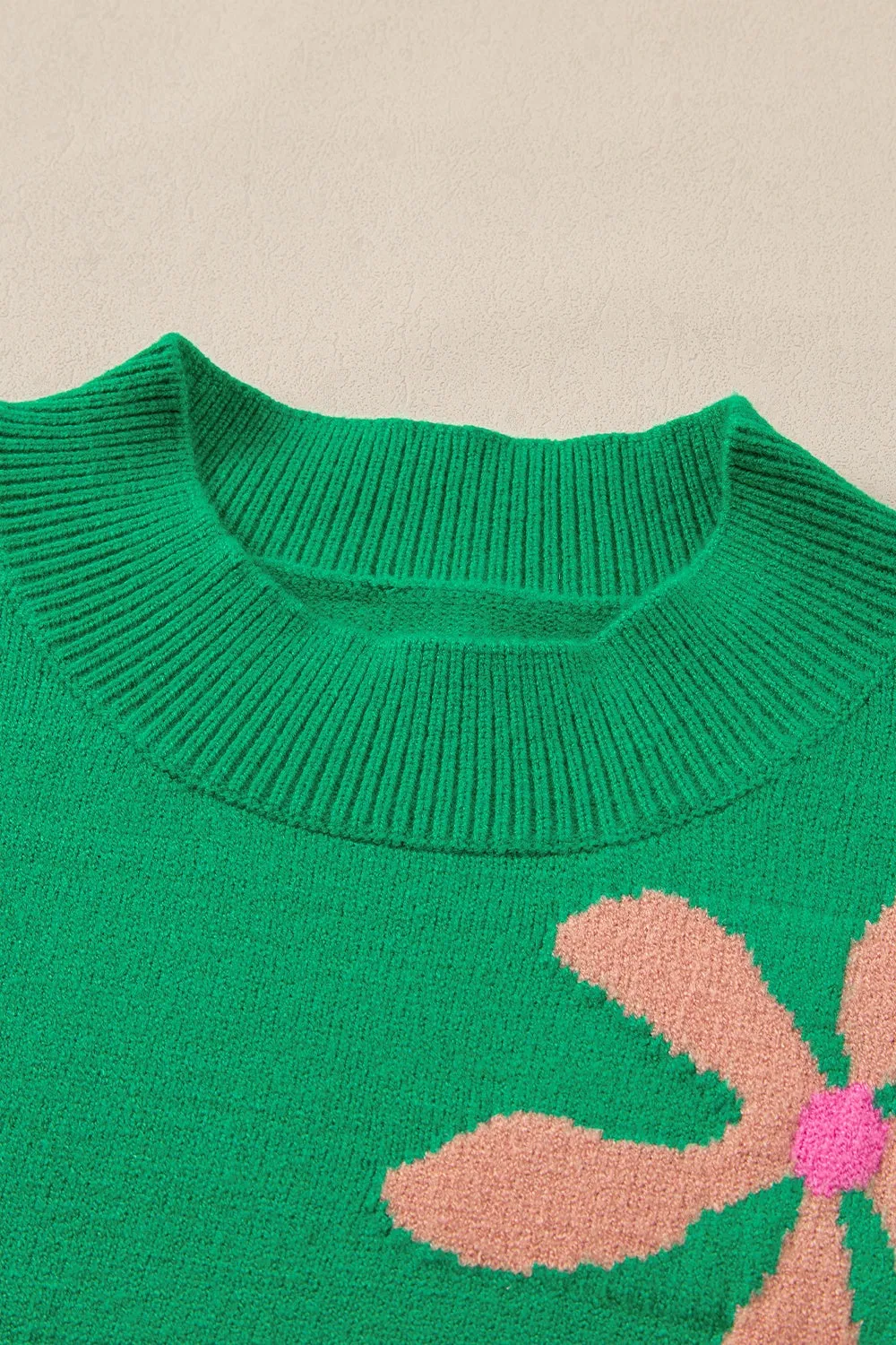 Flower Mock Neck Short Sleeve Sweater Women's Casual Fashion Short Sleeve Top