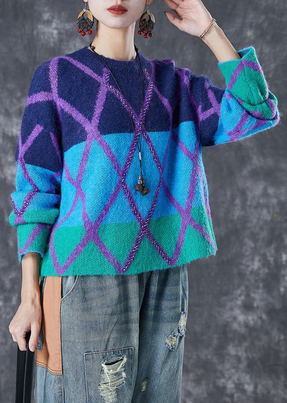 French Colorblock Oversized Thick Knit Sweaters Winter ML1764