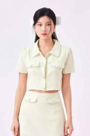 Geana Green Tweed Cropped Top