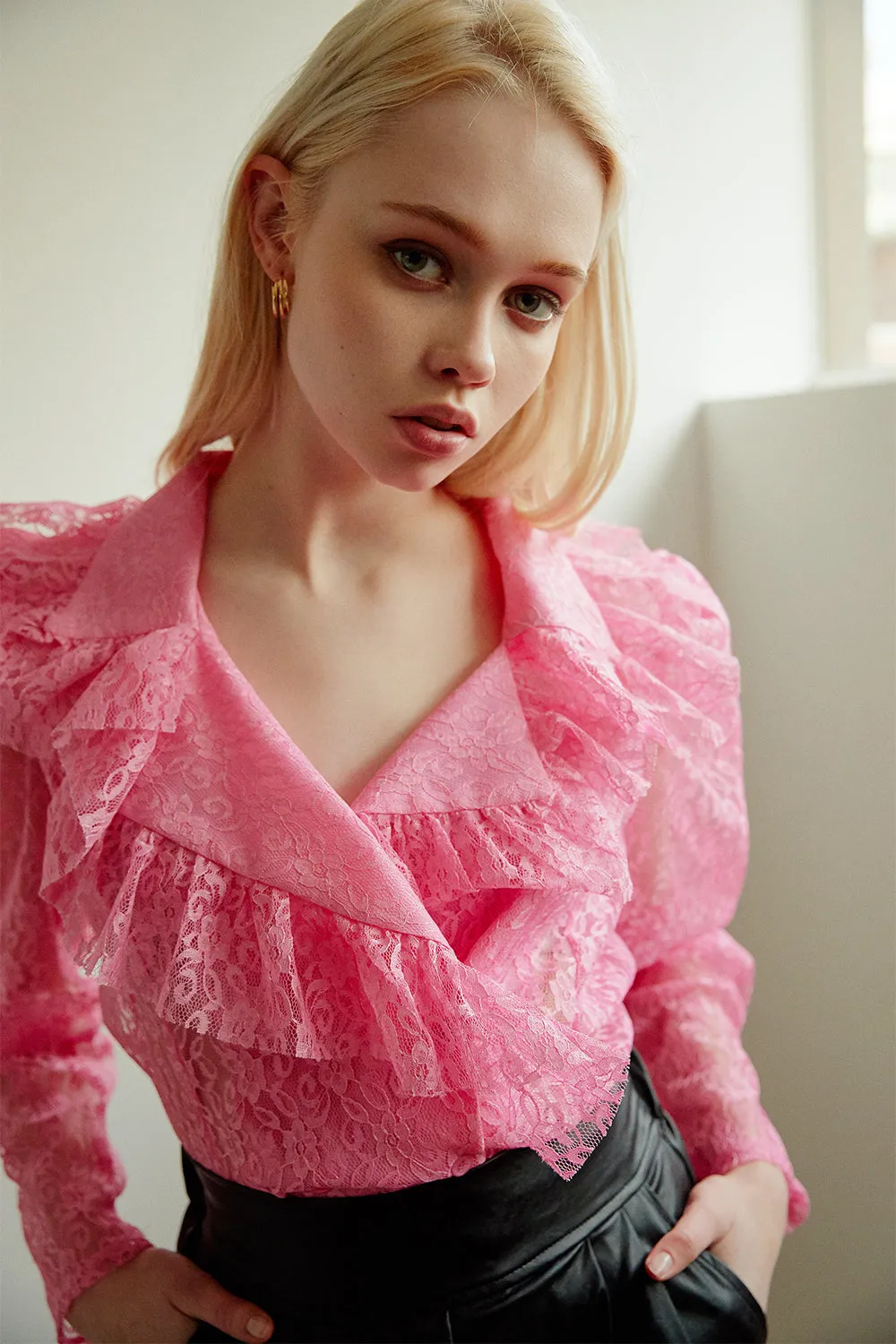 Giana Ruffle See Thru Lace Blouse