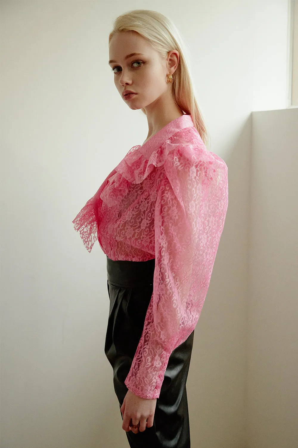 Giana Ruffle See Thru Lace Blouse