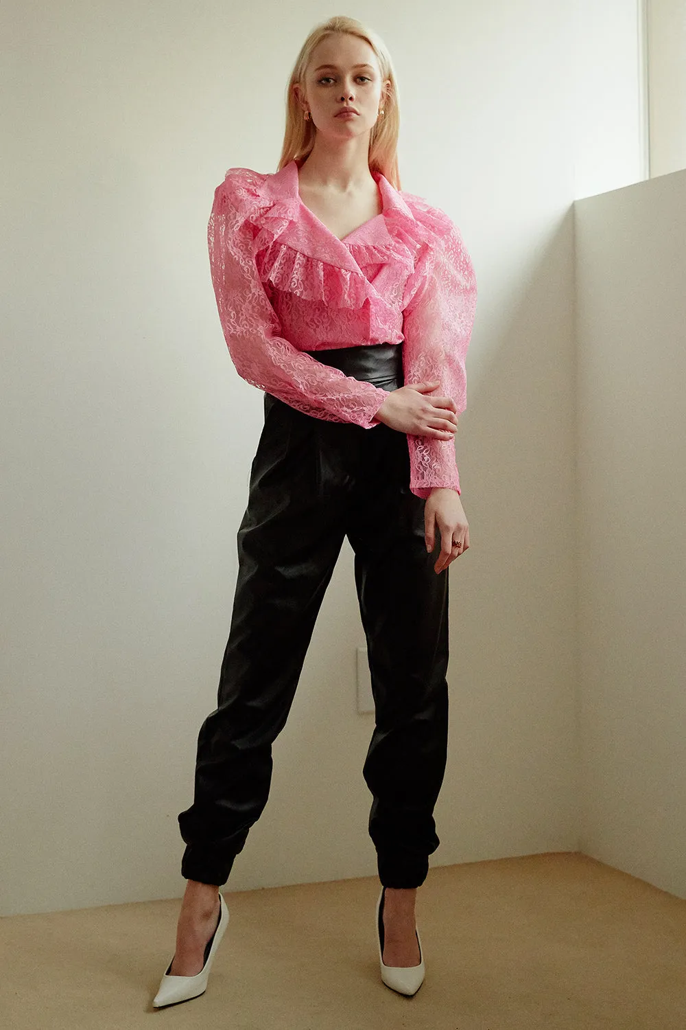 Giana Ruffle See Thru Lace Blouse