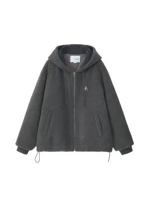 Gray Hooded Fleece Jacket