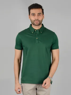 Green Solid Slim Fit Polo T-Shirt | JadeBlue