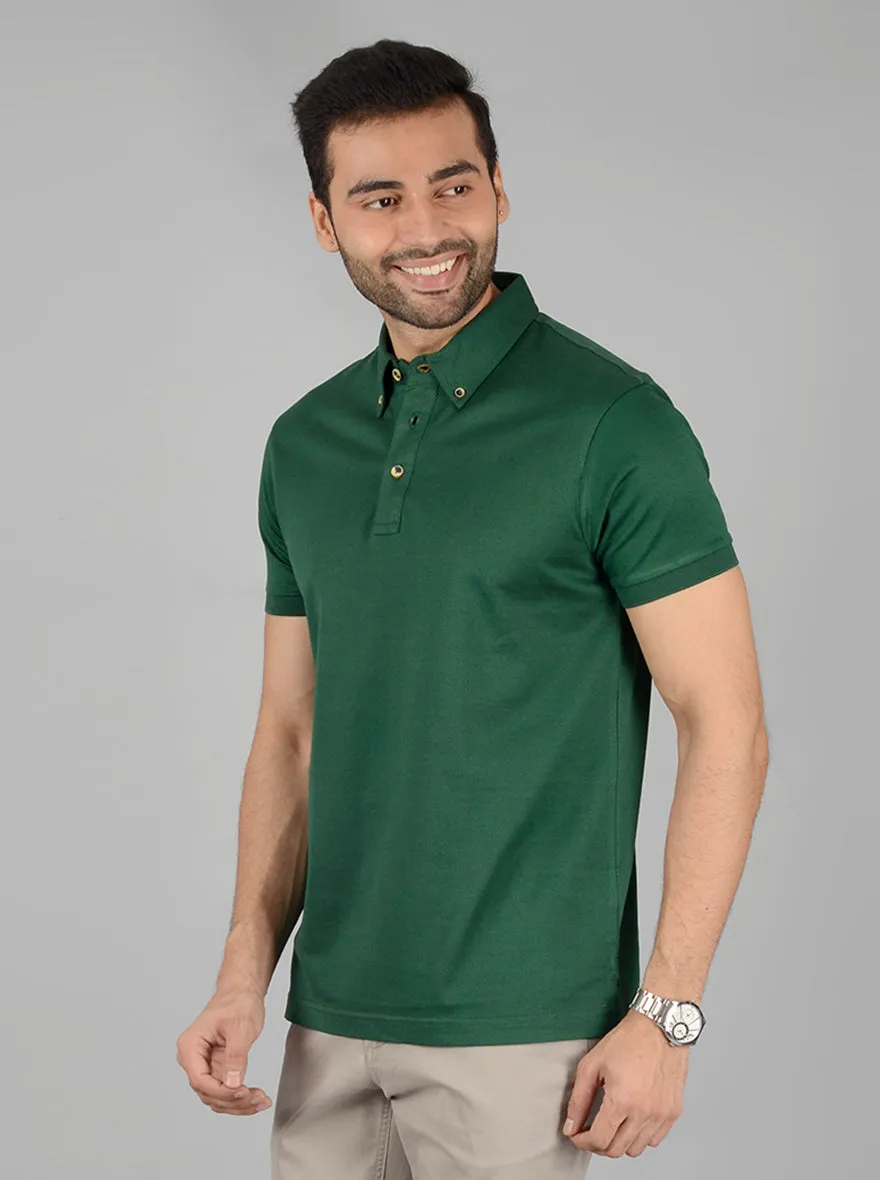 Green Solid Slim Fit Polo T-Shirt | JadeBlue