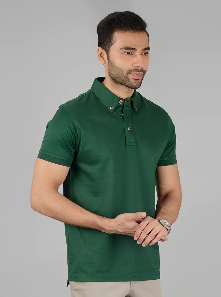 Green Solid Slim Fit Polo T-Shirt | JadeBlue