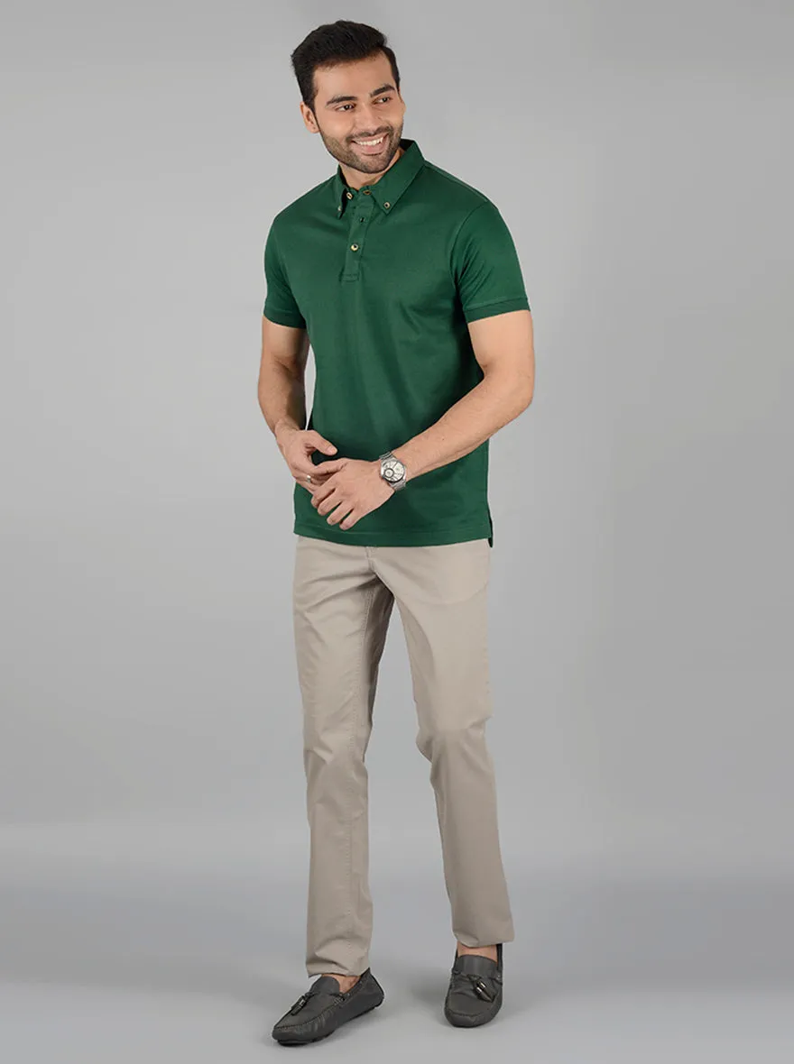 Green Solid Slim Fit Polo T-Shirt | JadeBlue
