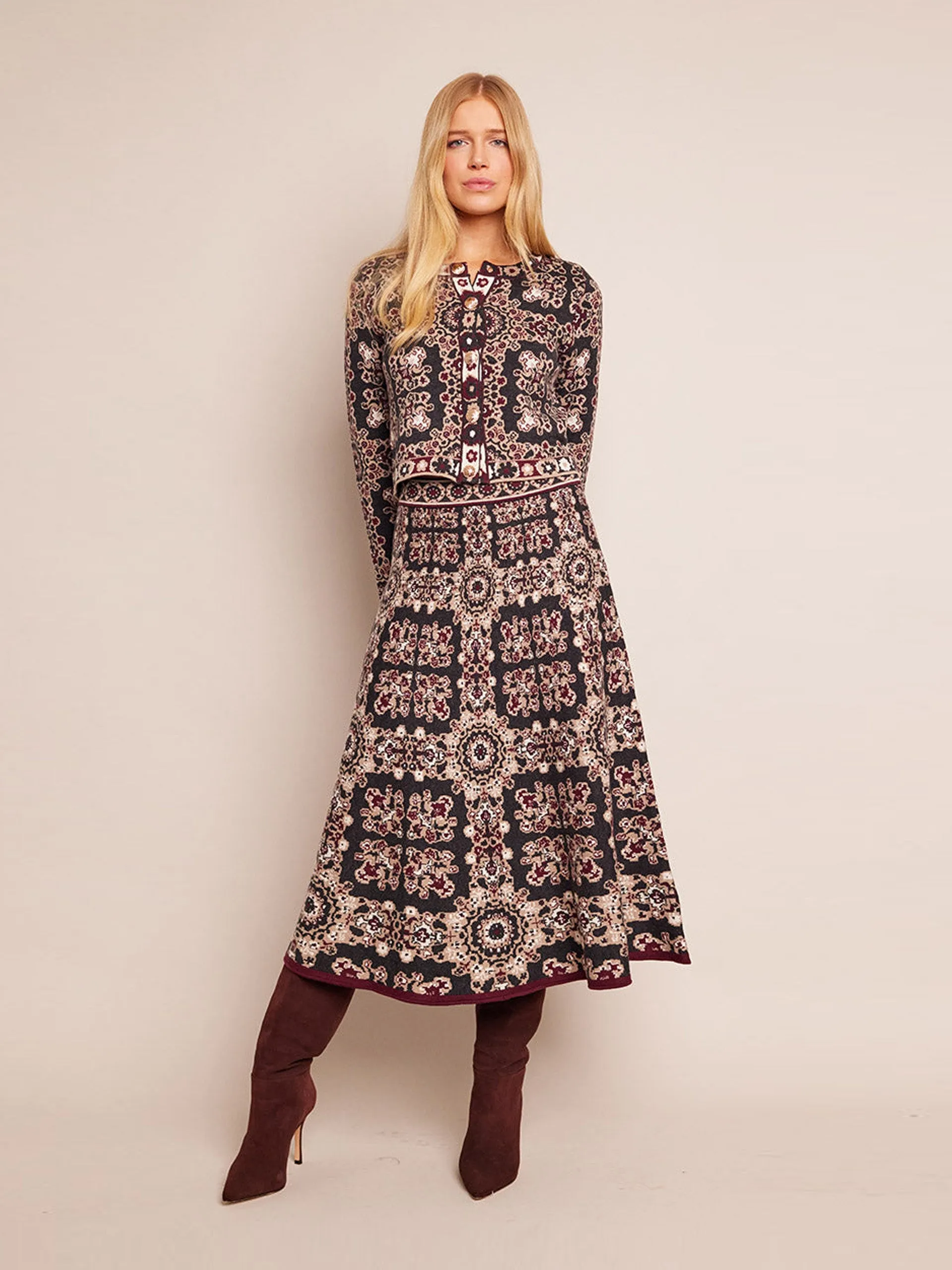 Grey maroon rita tile Tiffany skirt