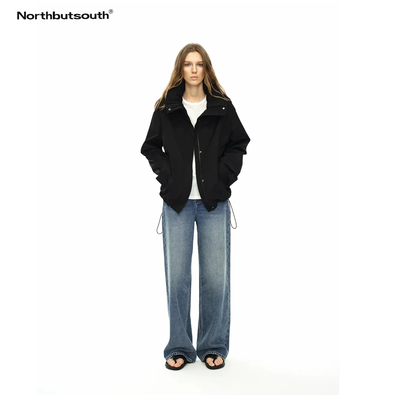 High Collar Drawstring Anorak Jacket