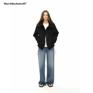 High Collar Drawstring Anorak Jacket