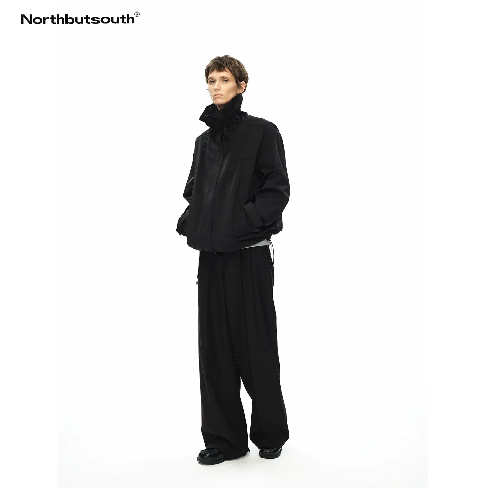 High Collar Drawstring Anorak Jacket