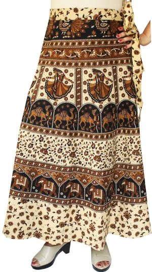 India Skirt Women's Long Cotton Wrap Around (Brown, One Size)