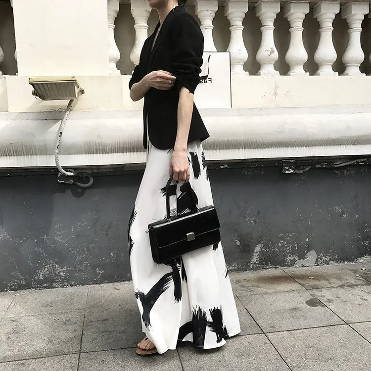 Ink Print High Waist Split Long Beach Swing A-line Skirt