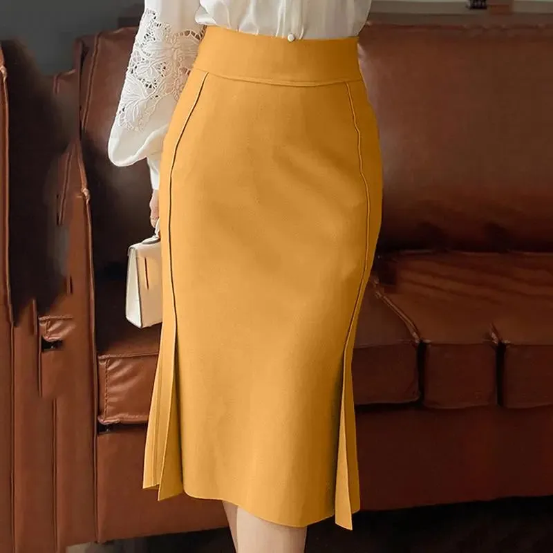 jf23 Package Hip High Waist Fishtail Skirts Elegant Women Evangelical Knee-length Saias Office Mermaid Skirts Fashion 2023