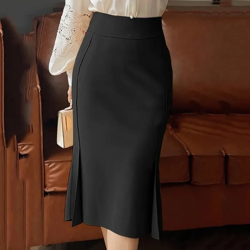 jf23 Package Hip High Waist Fishtail Skirts Elegant Women Evangelical Knee-length Saias Office Mermaid Skirts Fashion 2023