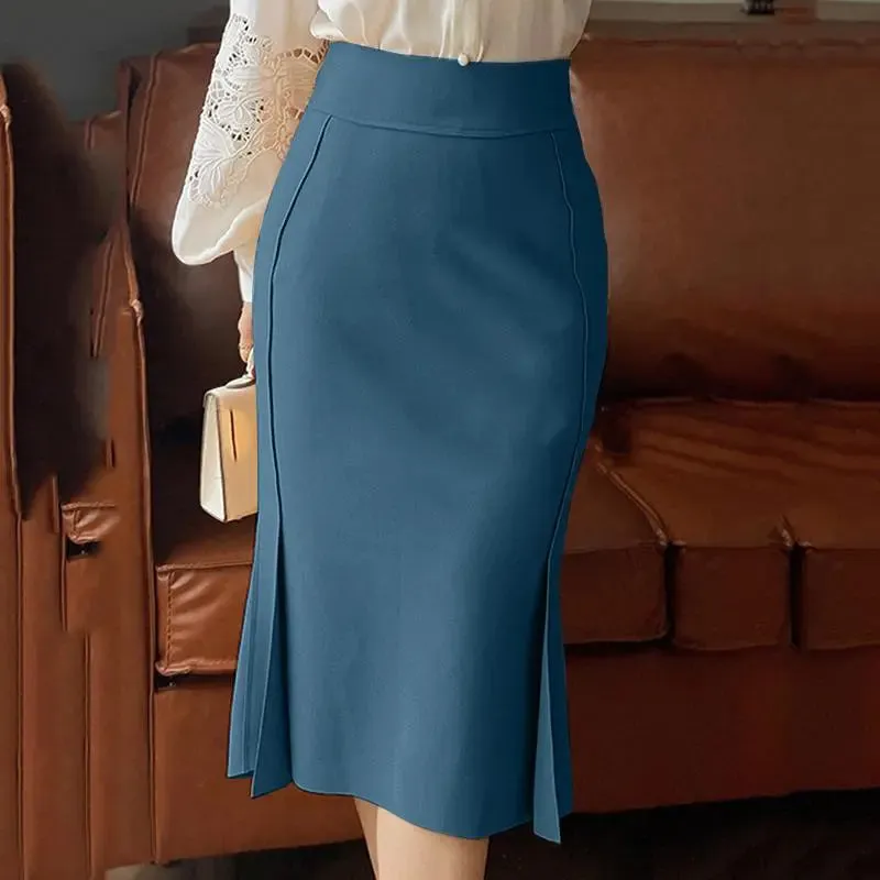 jf23 Package Hip High Waist Fishtail Skirts Elegant Women Evangelical Knee-length Saias Office Mermaid Skirts Fashion 2023