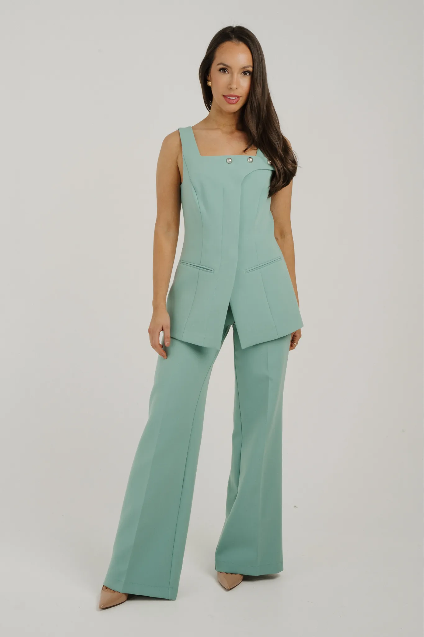 Kayla Asymmetric Waistcoat In Sage