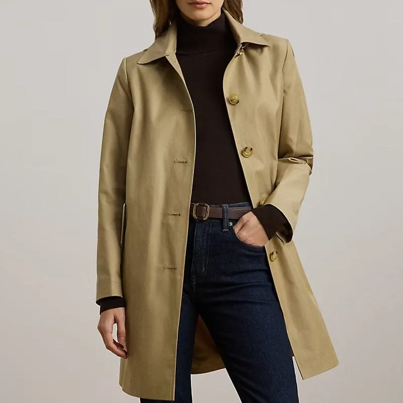Lauren Ralph Lauren Hooded Cotton-Blend Balmacaan Coat In Birch Tan