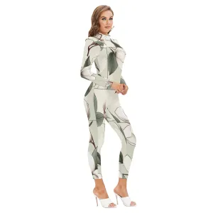 Long-Sleeved High-Neck Jumpsuit with Zipper