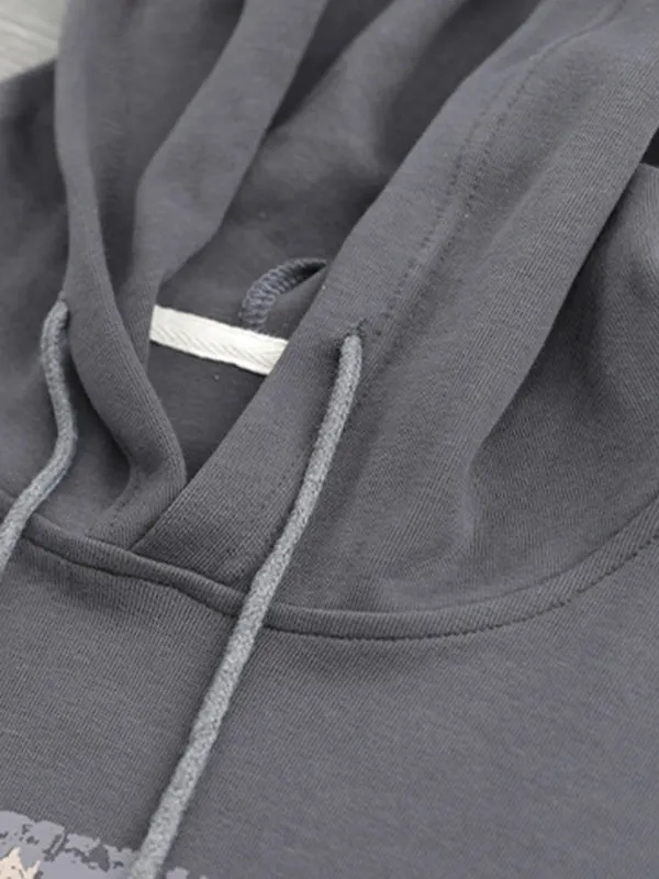 Long Sleeves Loose Drawstring Printed Hoodies Tops