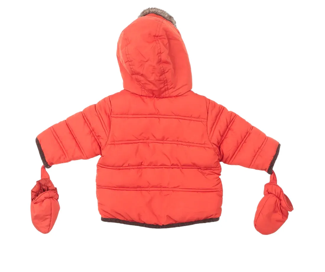 M&S Baby Orange Quilted Coat with Faux Fur Hood & Mittens - Boys 3-6m