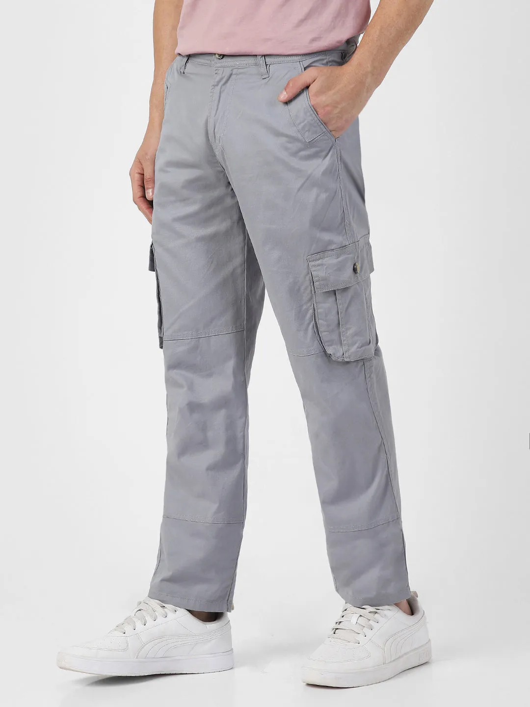 Men's Light Blue Regular Fit Solid Cargo Chino Pant with 6 Pockets