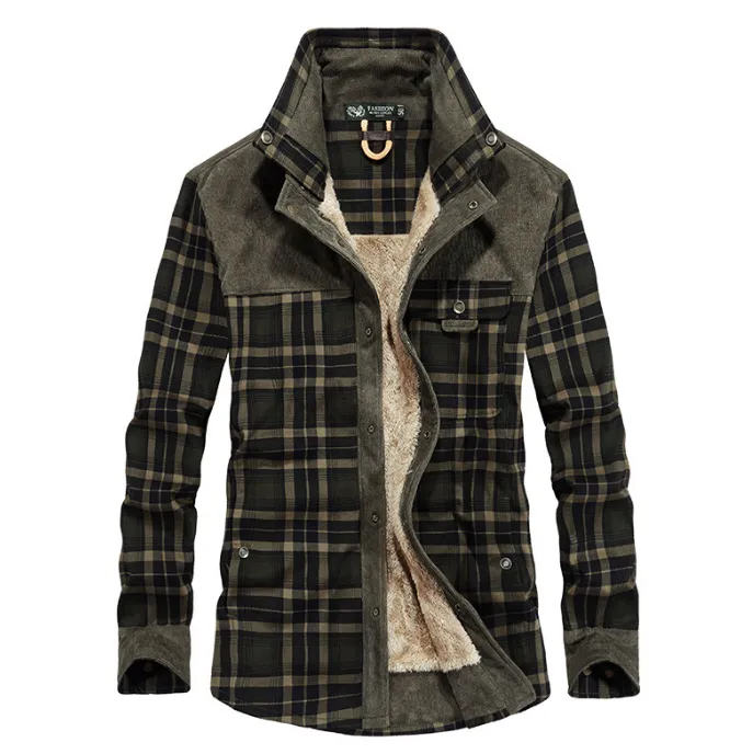 Men's plus velvet long-sleeved plaid shirt cotton warm casual cotton shirt
