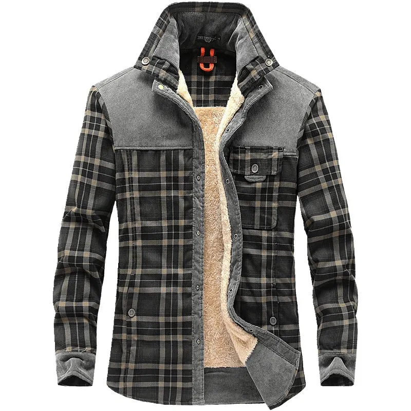 Men's plus velvet long-sleeved plaid shirt cotton warm casual cotton shirt