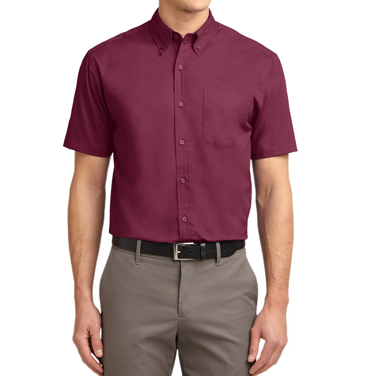 Men's Short Sleeve Wrinkle Resistance Easy Care Button Down Collar Shirt