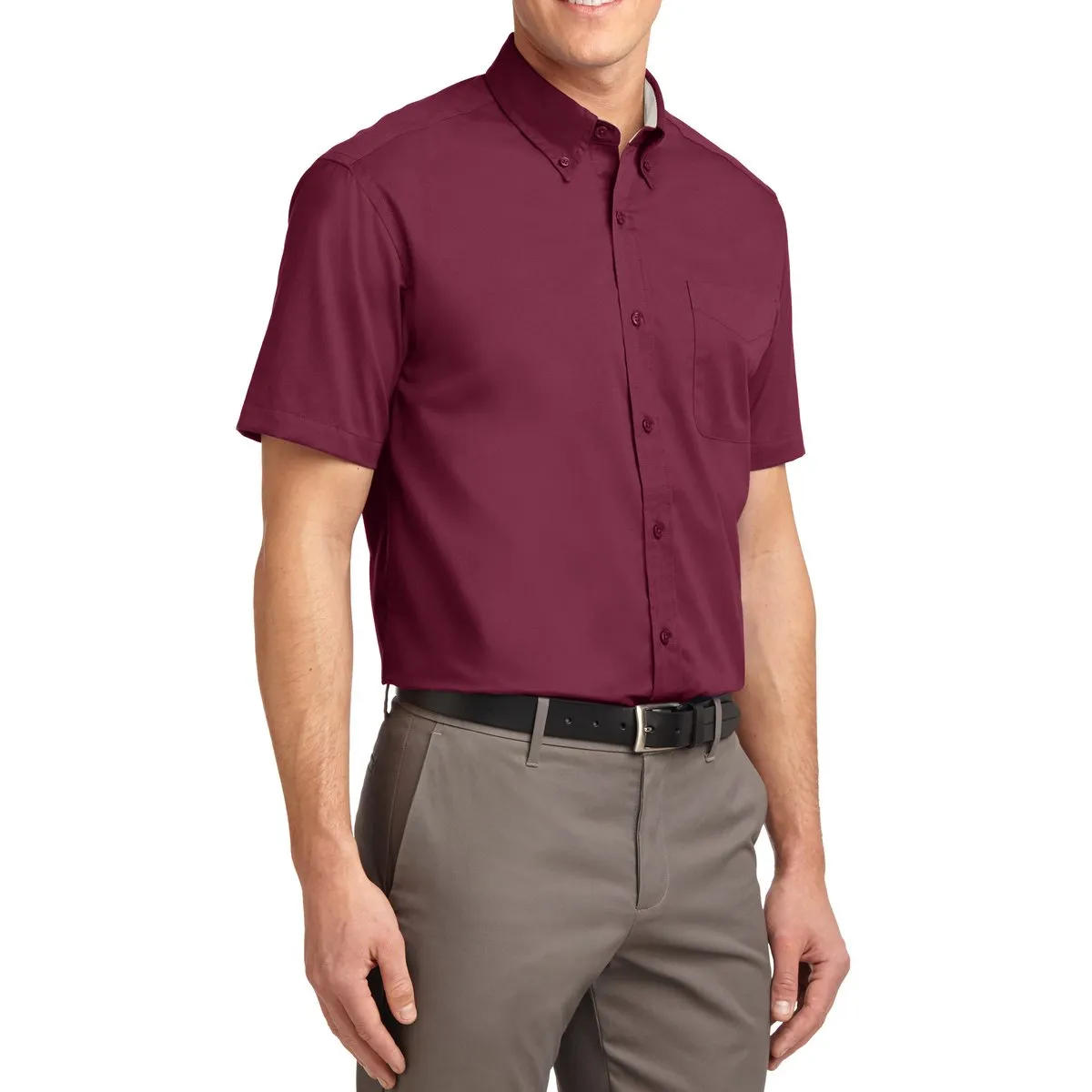Men's Short Sleeve Wrinkle Resistance Easy Care Button Down Collar Shirt