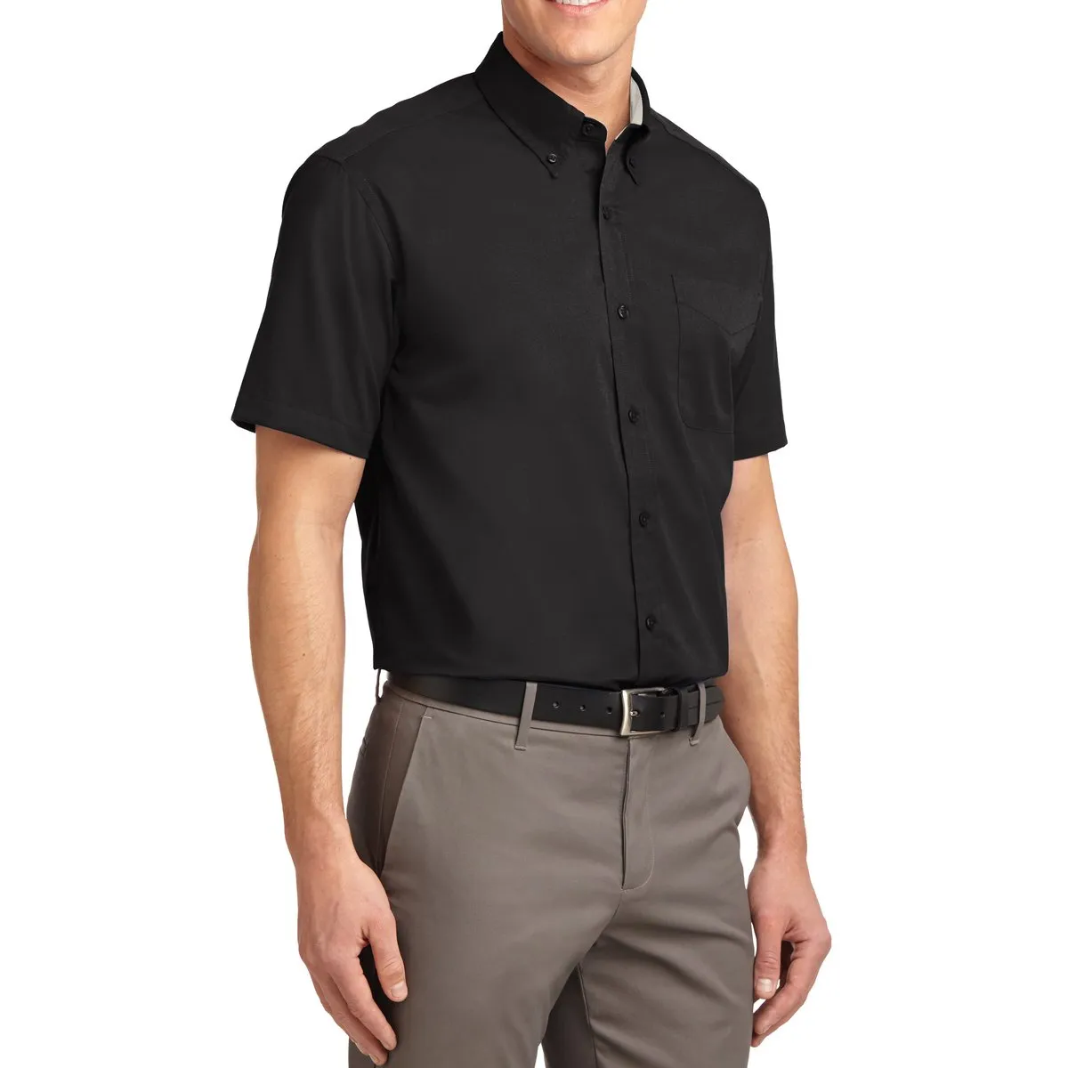 Men's Short Sleeve Wrinkle Resistance Easy Care Button Down Collar Shirt