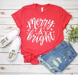 Merry & Bright Christmas T Shirt - X-Mas Shirt - Family Matching Christmas Shirt