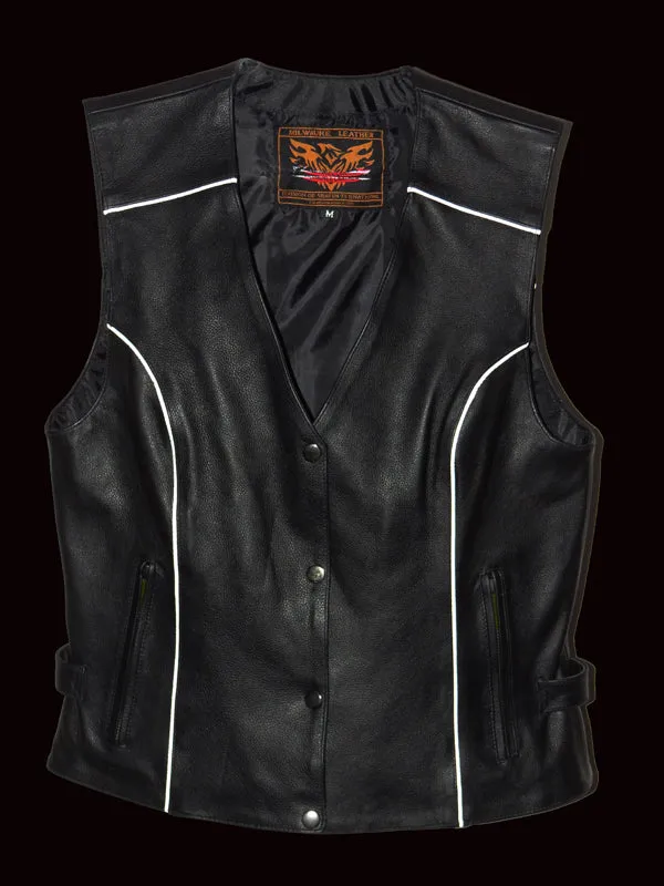 Milwaukee Leather XS1293 Ladies Winged Solid Black Studded Leather Vest