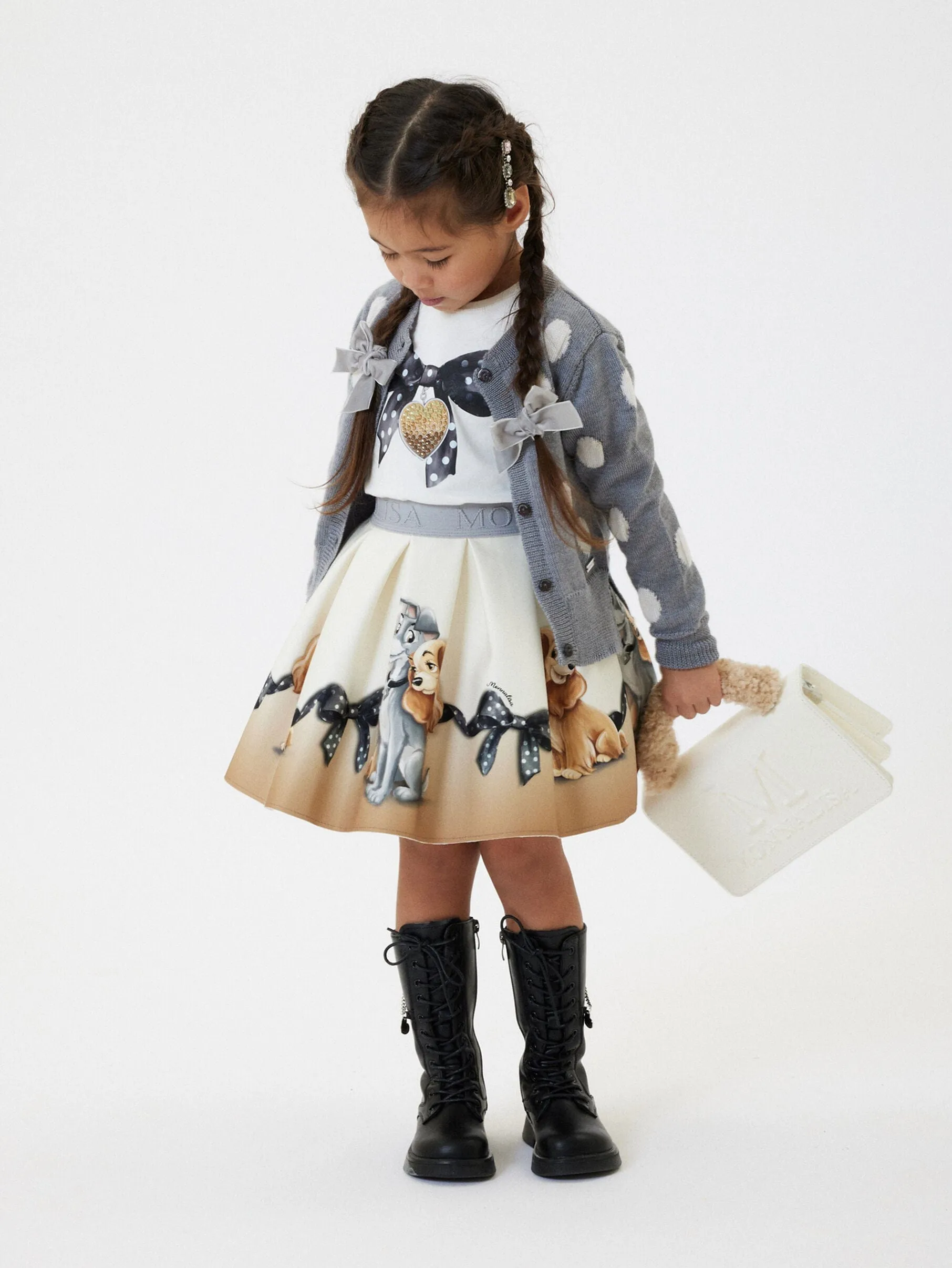 Monnalisa Girls Neoprene Lady And The Tramp Skirt in Ivory