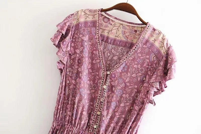 MULBERRY Boho Chic Floral Print Sleeveless Dress
